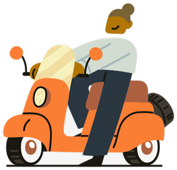Illustration of a rider on an orange scooter