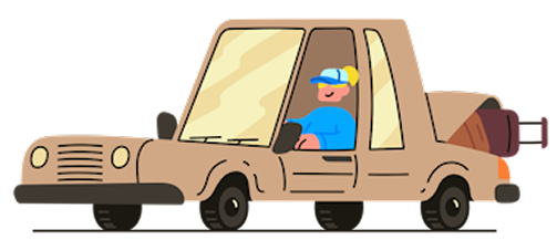Illustration of a driver in a tan pickup truck