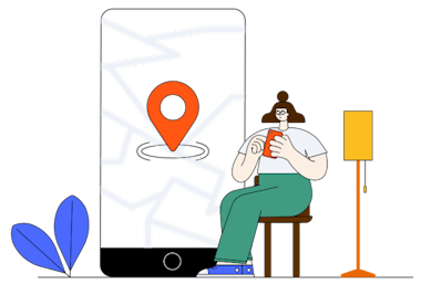 Illustration of a woman checking a map pin on her phone